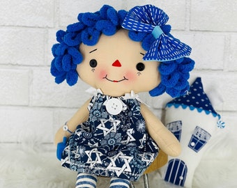 Hanukkah handmade doll | Cloth rag doll | Soft Fabric doll | Removable legs, dress and accessories