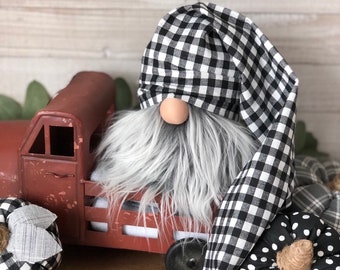 Gnomes | Buffalo Check gnome hat | farmhouse tiered tray | black and white | hats for gnomes