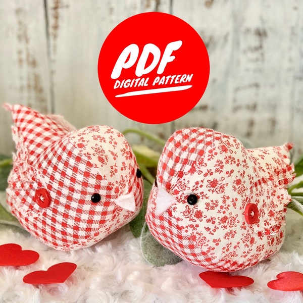 Fabric Bird Figurine | PDF digital Pattern | Photo Tutorial | Cutie Bird | DIY Fabric Bird