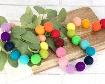 Rainbow felt ball garland | 6 feet long felt ball garland | 25 rainbow 1” felt balls | adjustable decorative garland | Spring garland | 325