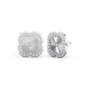 Sterling Silver CNC Clover Earrings, Women Earrings, Lucky Charm Stud, Four Leaf Clover Earrings, Pave Earring, CZ Stud Earring, Flower Stud