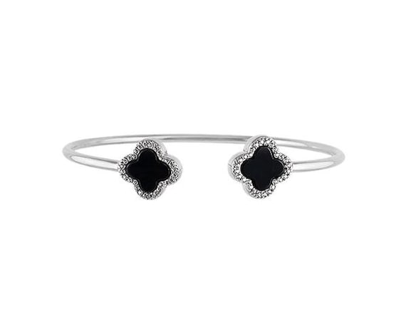 Sterling Silver Onyx Clover Bolo Bracelet