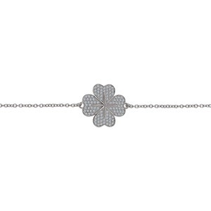 Sterling Silver Sparkling Four Leaf Clover Heart Bracelet, Clover Bracelet, Lucky Charm Bracelet, Zirconia Bracelet, Women Dainty Bracelet