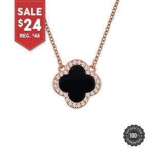 Sterling Silber Onyx Pave Klee Halskette, Onyx Halskette, 4 Blatt Klee Anhänger, schwarze Blume Halskette, Klee Halskette, Glücksbringer Halskette