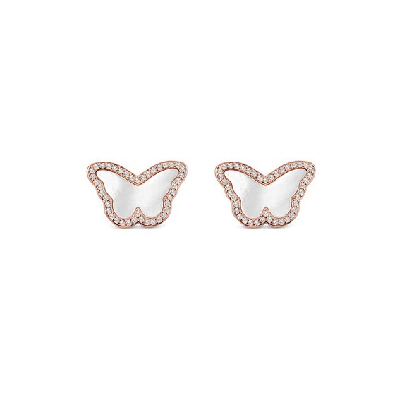 Sterling Silver Mother of Pearl Butterfly Halo Stud Earrings