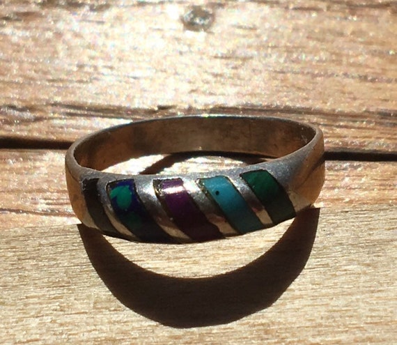 Multi colored, multi stone silver band ring - image 4