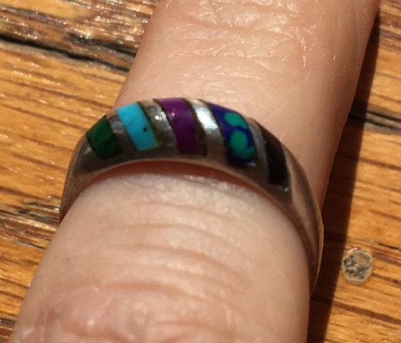 Multi colored, multi stone silver band ring - image 2