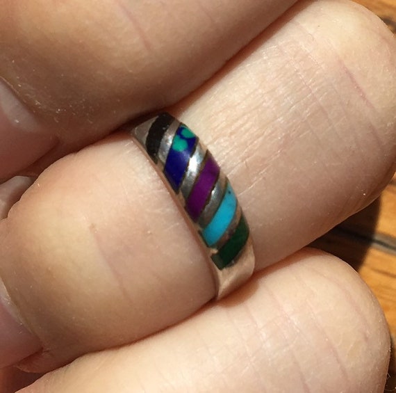 Multi colored, multi stone silver band ring - image 5