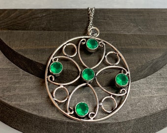 Emerald Quartz Sterling Silver Necklace, Emerald Necklace, Emerald Pendent, Emerald Jewelry