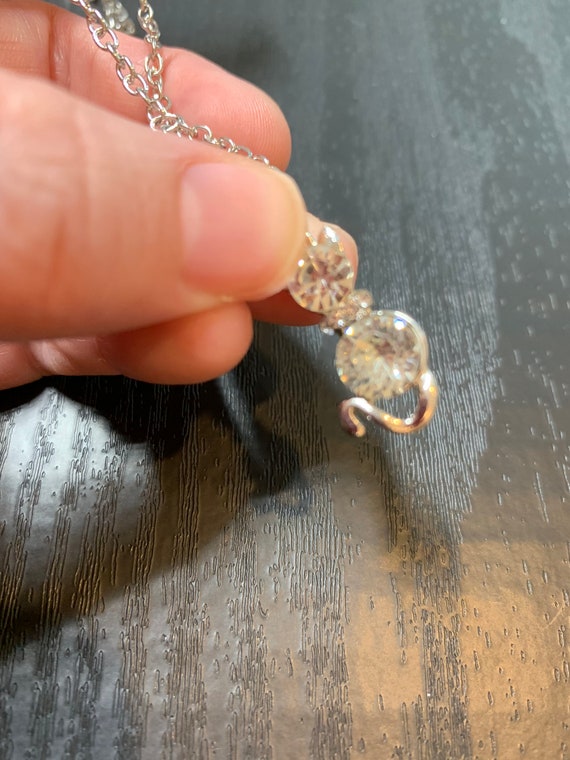 Cat Crystal Rhinestone Necklace, Cat Necklace, Ca… - image 3