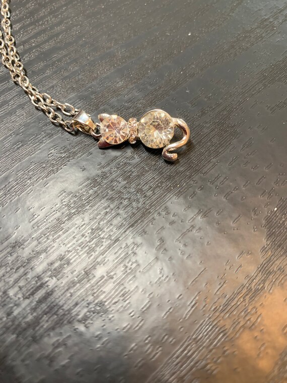 Cat Crystal Rhinestone Necklace, Cat Necklace, Ca… - image 1
