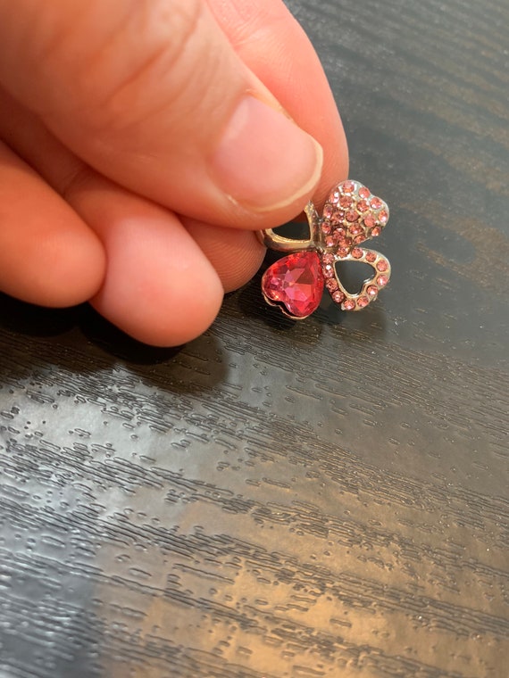 Pink Crystal Rhinestone Heart Necklace, Heart Nec… - image 2