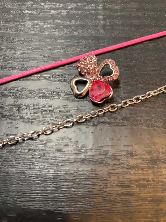 Pink Crystal Rhinestone Heart Necklace, Heart Nec… - image 1