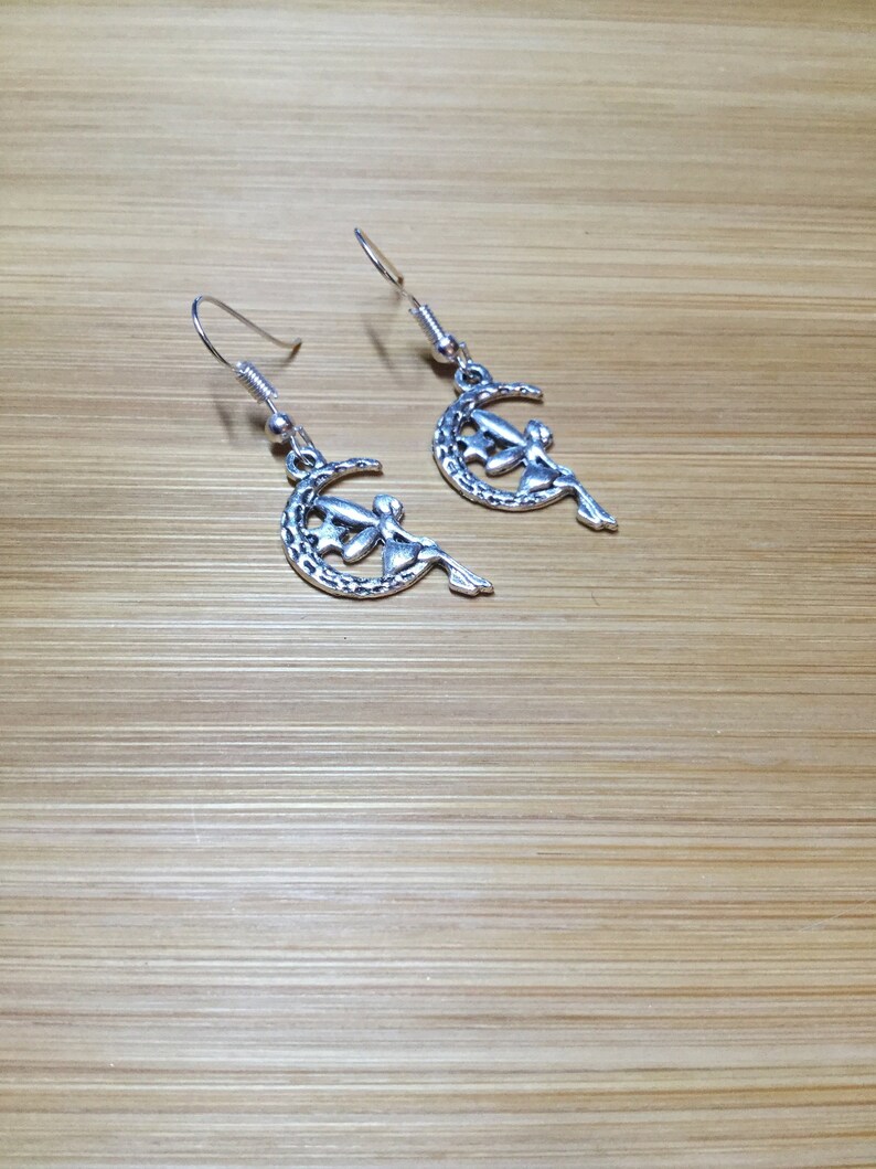 Celestial Earrings Moon Fairy Earrings Crescent Moon Fairies Dangling Earrings Moon Earrings Handmade Jewelry Faeries