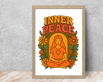 Impressão de arte floral "Paz Interior": decoração de meditação retrô (download digital)