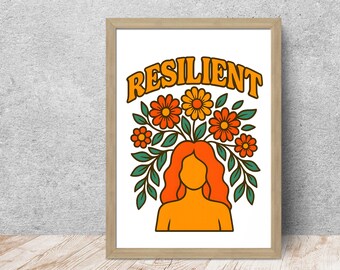Arte de parede para presente de sobrevivente de abuso narcisista | Citação inspiradora para empatas | Decoração floral retrô resiliente