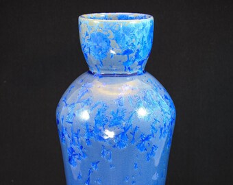 Tall Contemporary Crystalline Deep Blue Vase