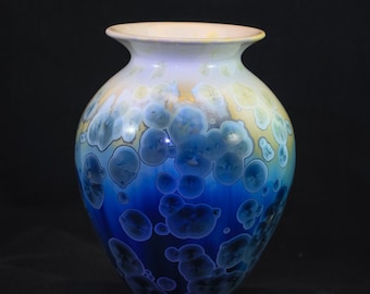 Blended Blue and White Crystalline Vase