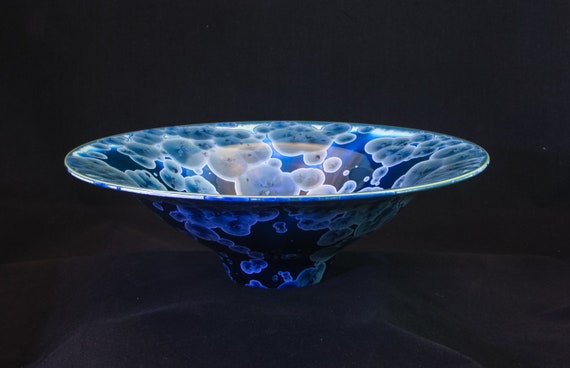 Beautiful Blue Ikebana Crystalline Bowl/Vase