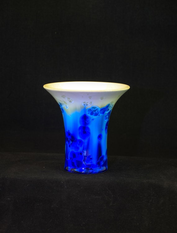Dazzling Blue Crystals on White - Small Cup Crystalline Vase