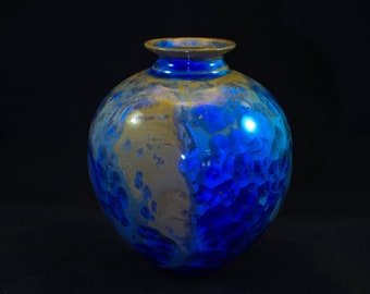 Milk Chocolate and Blue Crystalline Vase