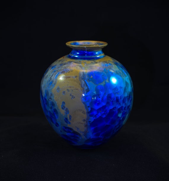 Milk Chocolate and Blue Crystalline Vase