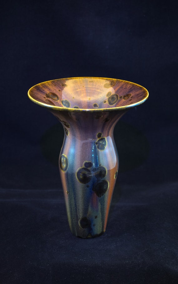 Remarkable Tall Fluted Bronze Ikebana Crystalline Vase