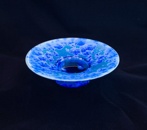 Flat-Top Blue Ikebana Crystalline Bowl/Vase 2