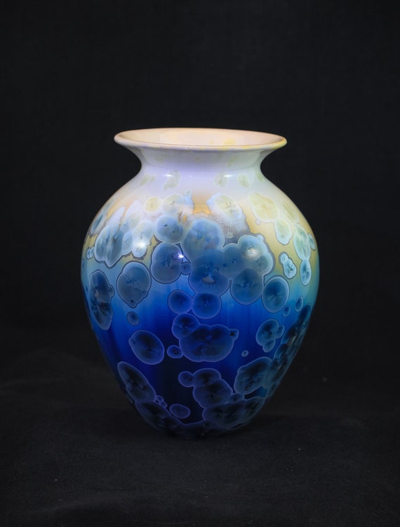 Blended Blue and White Crystalline Vase