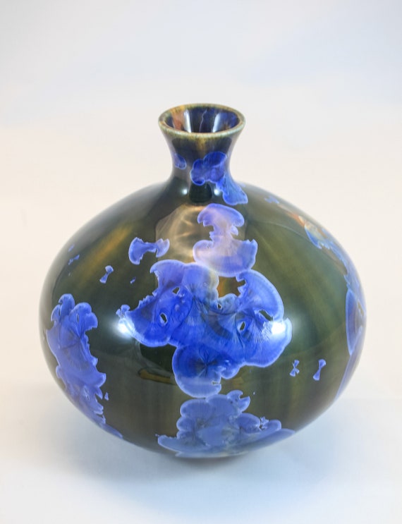 Golden Green and Blue Crystalline Vase