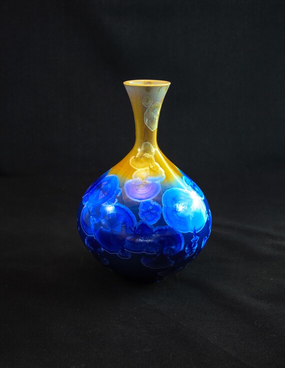 Deep Blue & Gold Crystalline Vase