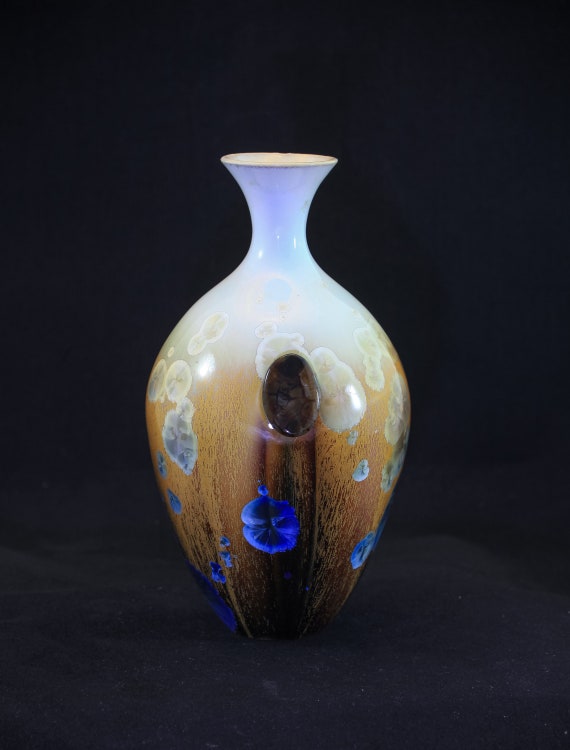 Imbedded Stone - Blended Gold and Blue Crystalline Vase