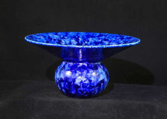 Sea Of Crystals With Flat Top and Bulbous Blue Bottom Vase