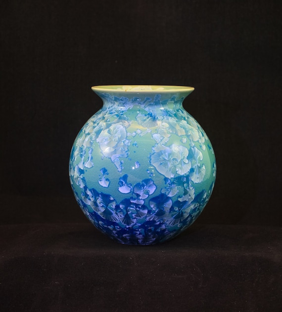 Adorable Blue Crystals on Soft Green Crystalline Vase Series 2