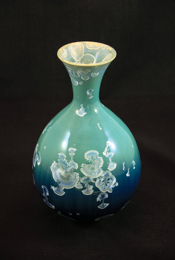Green to Teal Large Crystalline Vase