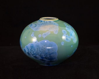 Soft Green and Sky Blue Crystalline Bud Vase