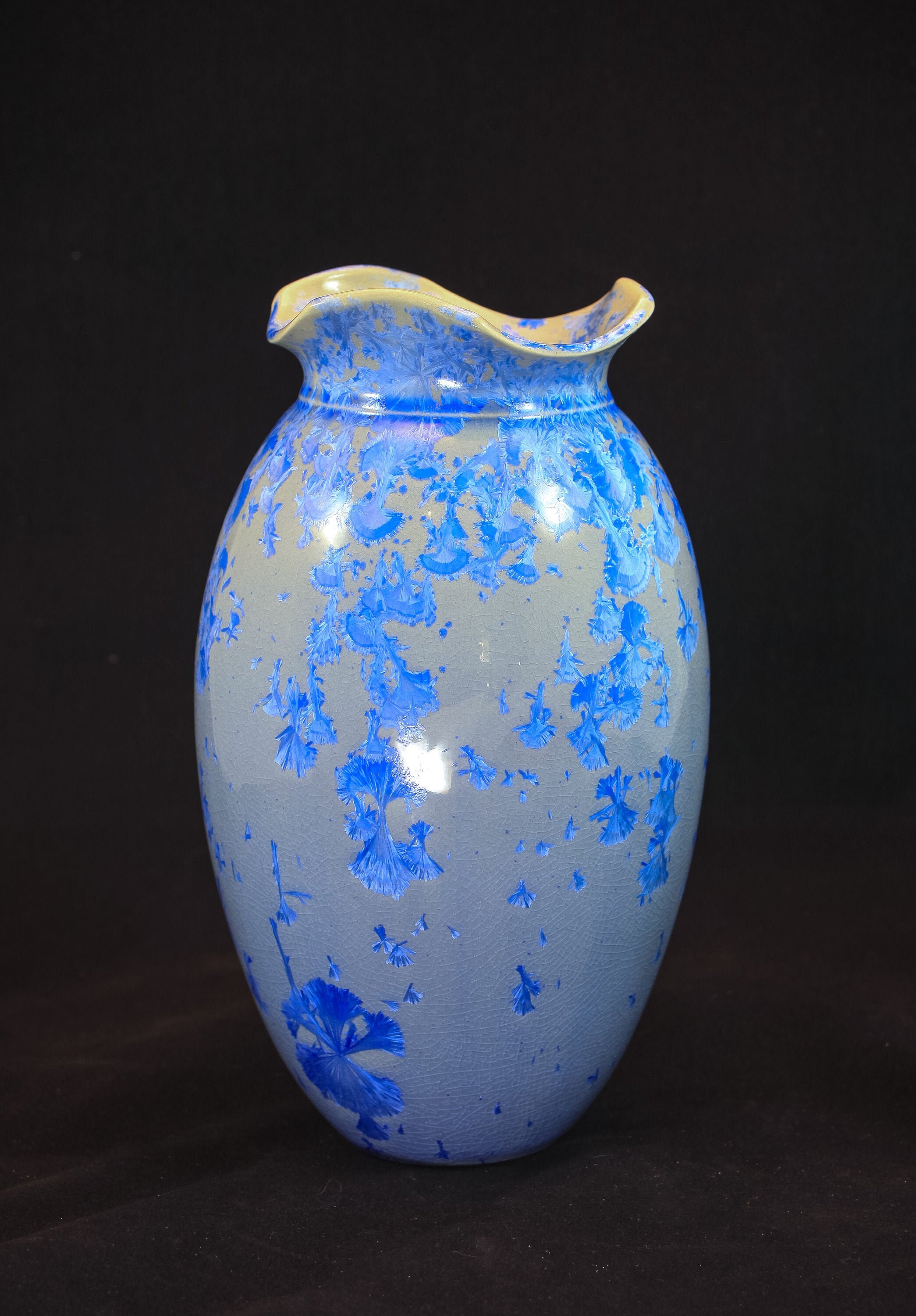 Crystalline Soft BlueGray Vase TriFluted Top