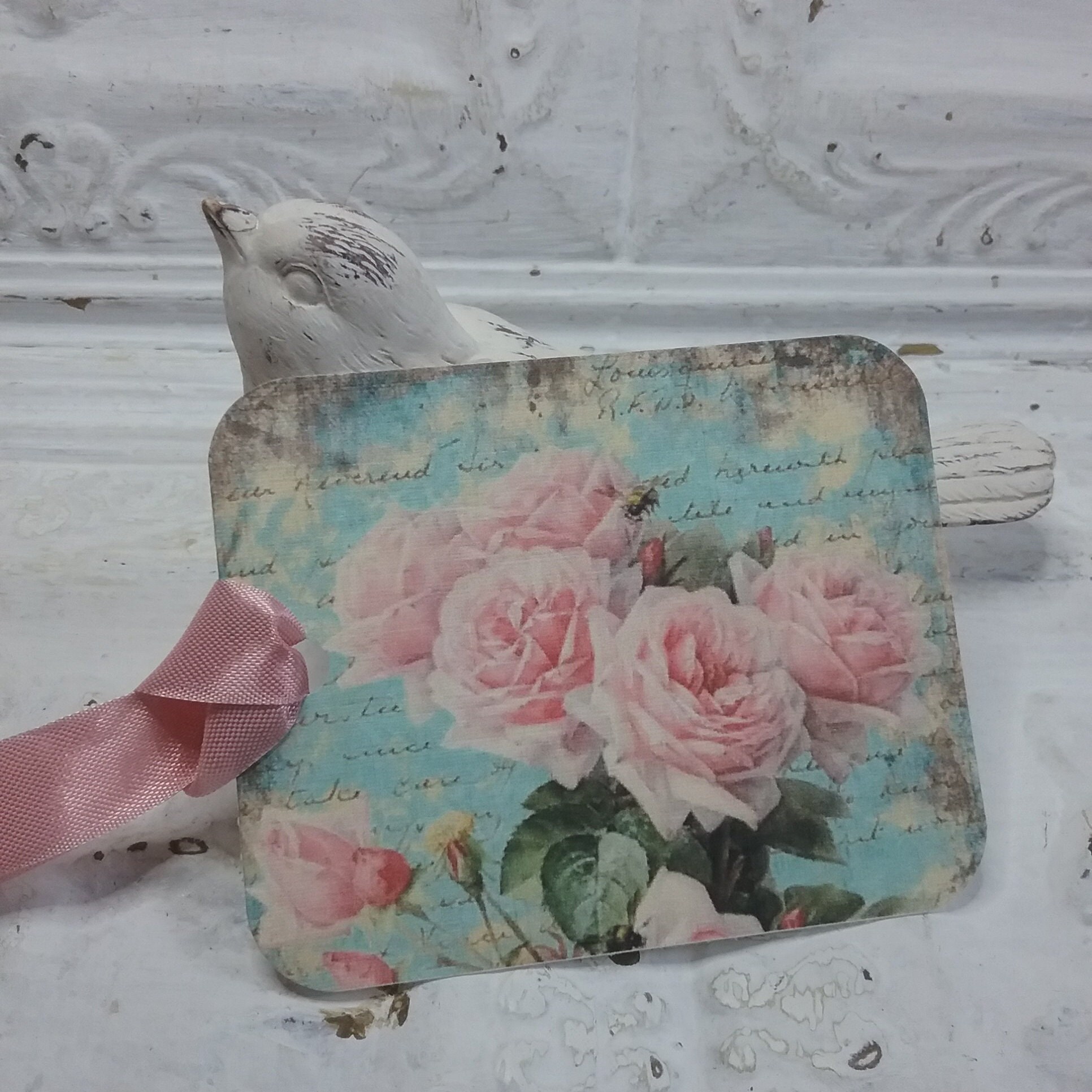 Pink Roses With Tag Cottage Chic Pink Roses Gift Tags, Set of Four - Etsy