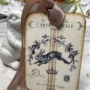 French Vintage Style Bunny Rabbit Gift Tags, Easter Bunny Tags, Set of Four