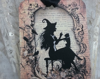 Halloween Pretty Witches Glittered Gift Tags, Set of 5