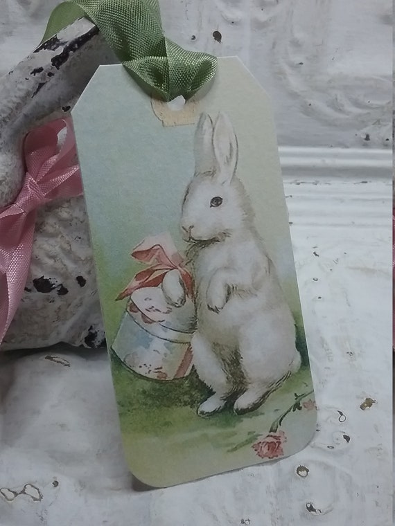 French Chic Hare Bunny Tags French Vintage Bunny Gift Tags Easter Tags
