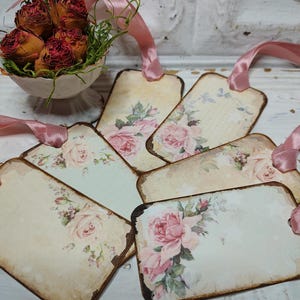 Shabby Chic Rose Gift Tags: Vintage Style Place Cards, Set of 6