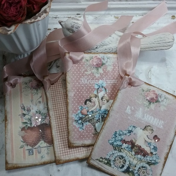 Shabby Chic Valentine Gift Tags, Victorian Valentine Tags, Set of Four