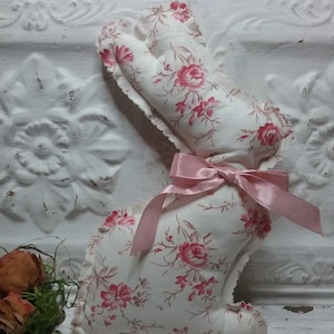 French Fabric Bunny, Pink and White Shabby Chic Bunny