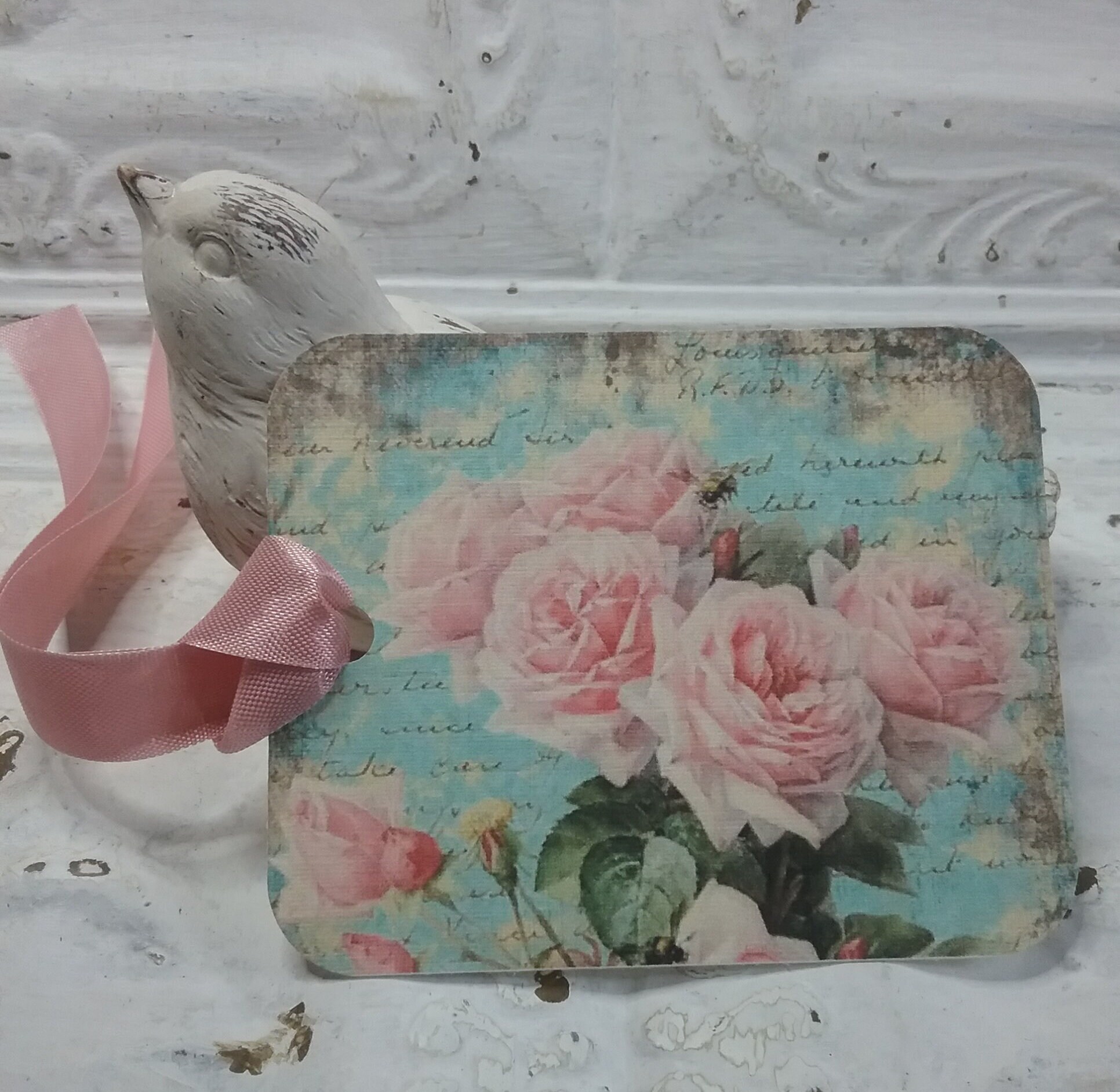 Pink Roses With Tag Cottage Chic Pink Roses Gift Tags, Set of Four - Etsy