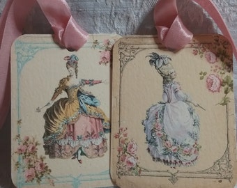 Elegant Marie Antoinette Glittered Gift Tags -  French Journaling Cards Set of 4