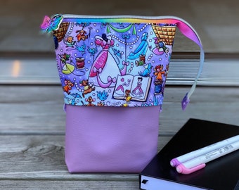 Purple & Lavender Midnight Princess and Mice Sliding Pencil Zipper Pouch great for your journal markers, pencils and pens | Pencil Case