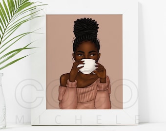 Locs und Lattes - afrikanische amerikanische Mode Illustration Kunstdruck