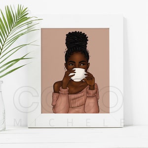 Locs and Lattes - African American Fashion Illustration Art Print