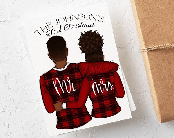 Personalized Mr. & Mrs. First Christmas Card - Single or Set | African American